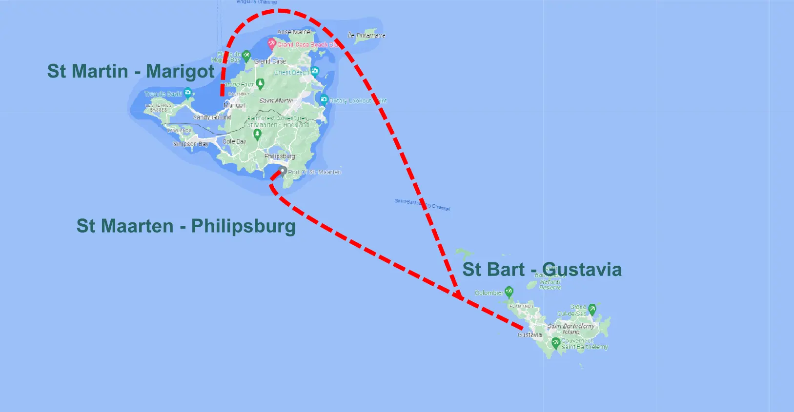 Map showing Saint-Barth Transportation routes